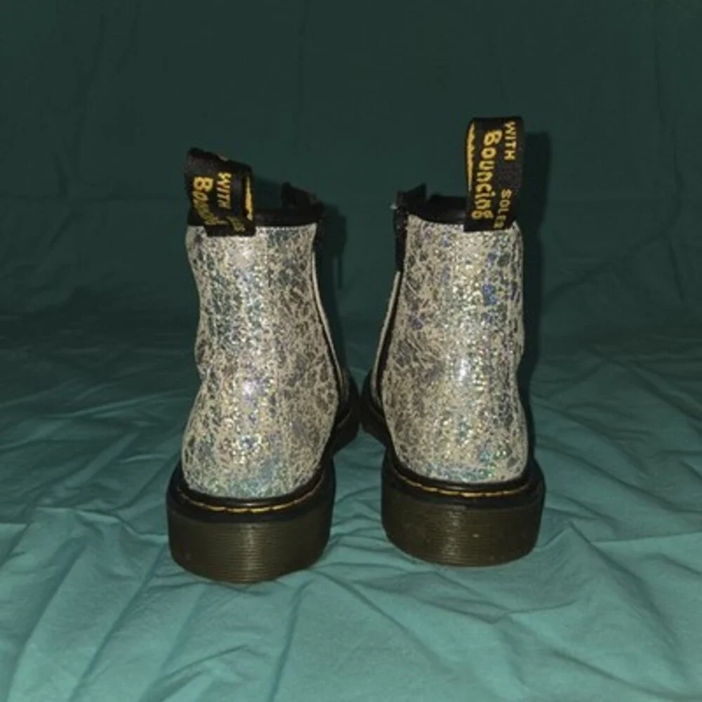 Dr. Martens 1460 Kids Silver Glitter Combat Ankle Boots Lace-Up Side Zip US 2